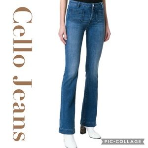 Cello Jeans Mid-Rise Stretch Denim Flare Hem Jeans In Vintage Blue Wash